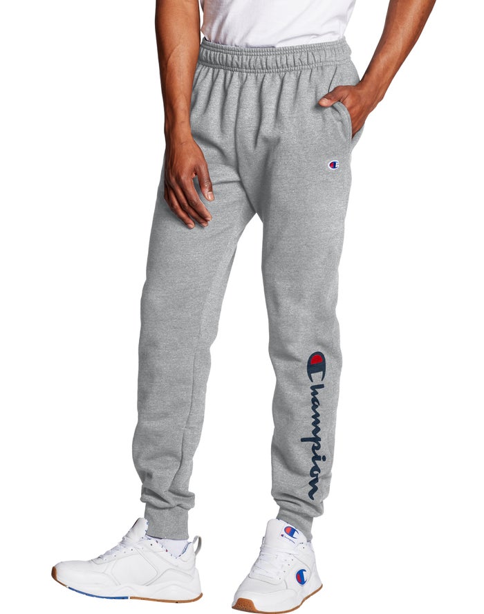 Champion Powerblend Fleece Script Logo Joggingbroek Heren - Grijs - Belgie 4870YSZHP